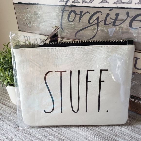 Rae Dunn Handbags - Rae Dunn Zippered Pouch NWT White Black Tassel NWT